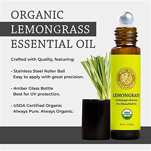 Organic Lemongrass Essential Oil Roll On, 100% Pure Usda Certified Aromatherapy For Skin & Hair Health, Headache Relief, Calm -10 Ml Roller By Silk Road Organic - Always Pure, Always Organic #TOP2