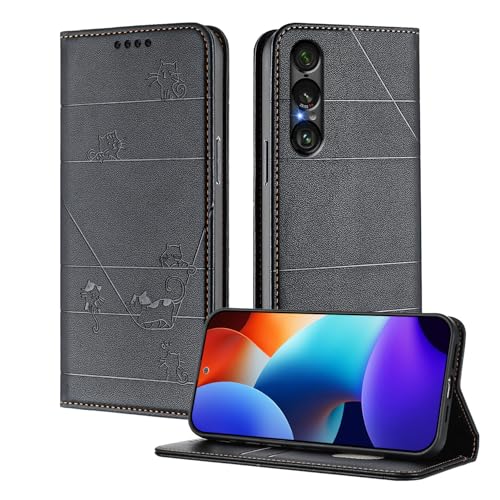 XINYEXIN Coque pour Sony Xperia 1 VII, Étui à Rabat en Cuir PU avec Protection RFID, Fentes Cartes, Portefeuille, Support, Protection Intégrale - Noir