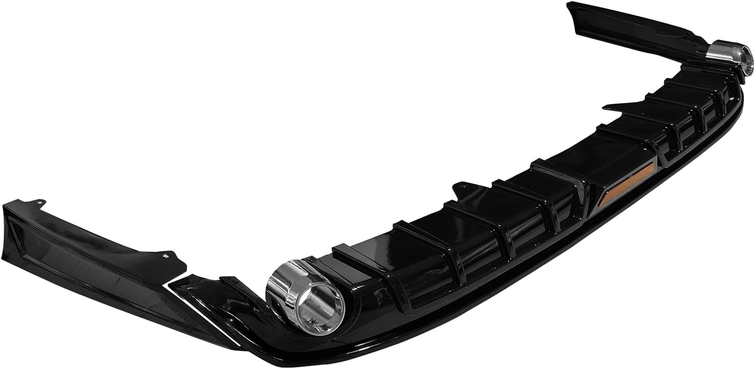 IKON MOTORSPORTS Rear Diffuser w/LED Brack Light, Compatible with 2023-2025 Honda Accord, IK Style Gloss Black PP Shark Fin Rear Bumper Valance Spoiler, Air Dam Chin Splitter Molding 3PCS