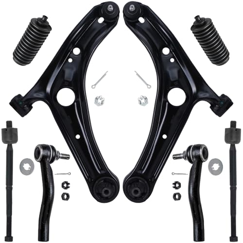 Image of Detroit Axle - 8pc Front End Kit for 2000 2001 2002 2003 2004 2005 Toyota Echo, 2 Lower Control Arms with Ball Joint 4 Outer Inner Tie Rods 2 Boots Replacement