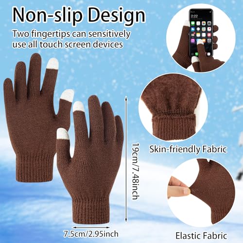 6Pcs Adult Winter Knit Hat Scarf Touchscreen Gloves Set Beanie Cap Neck Gaiter Scarf 3-in-1 Warm Set for Women Outdoor Activity (Black & Brown)2