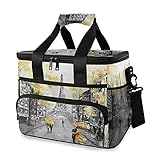 HMZXZ Groß Kühltasche Picknicktasche Lunchtasche Ölgemälde Frankreich Paris Eiffelturm Gelb Liebhaber SBaumt 15L Isoliertasche Brotdose Cooler Cooling Tote Bag für Lebensmitteltransport, Camping, BBQ