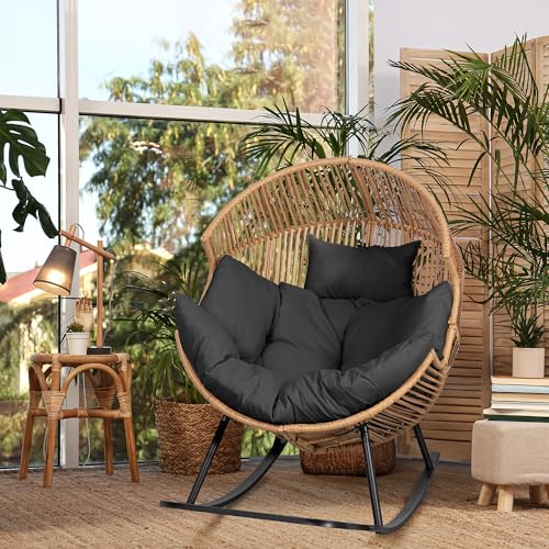 JAMFLY Egg Chair Outdoor Rocking Wicker Lounger