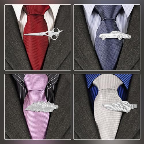 Quelay 10pcs Novelty Tie Clips for Men Boys with Box Modeling Necktie Tie Clips Set Silver Cars Guitars Glasses Assorted Design Best Gifts in Xmas, Anniversary, Wedding4