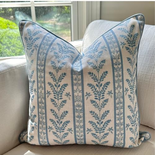Jillien Harbor “The Louis” Blue Floral Block Print Pillow Cover – Decorative Throw Pillow Cover with Off-White Background – Grandmillennial Home Decor, 20" x 20" - Image 4