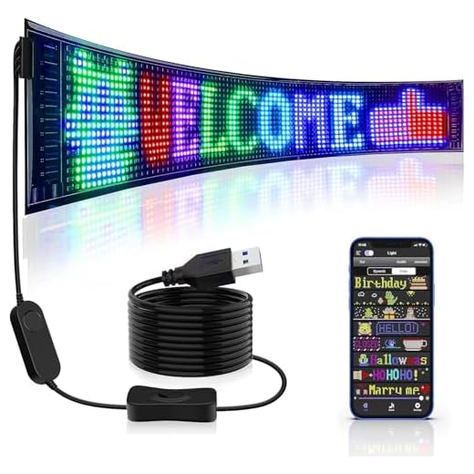 Qnoavve Señal LED de Publicidad Brillante Enorme con Desplazamiento, Señal de Tienda LED USB Flexible de 5v, Control de Aplicación, Pantalla LED Programable para Tienda, Coche, Bar, Fiesta - 68x12cm