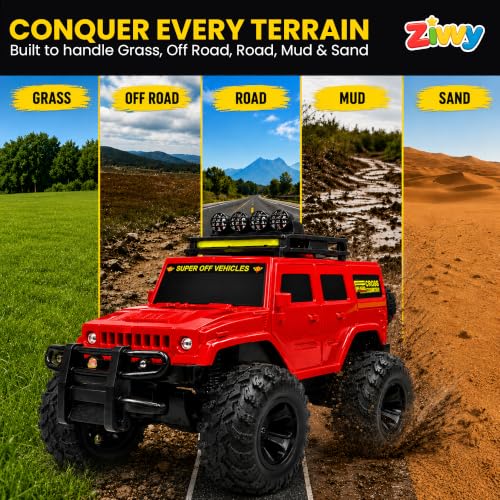 Image of Off Road RC Monster Car for Kids | 4x4 Remote Control SUV Truck | LED Lights | USB Type-C Charging | Lithium Battery | 2.4GHz Controller | High Speed Off Roader | Red | Made in India
