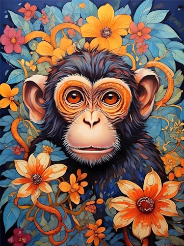 Diamond Painting Enfant et Adulte Chimpanzé 5D : Activité Créative Contre le Stress