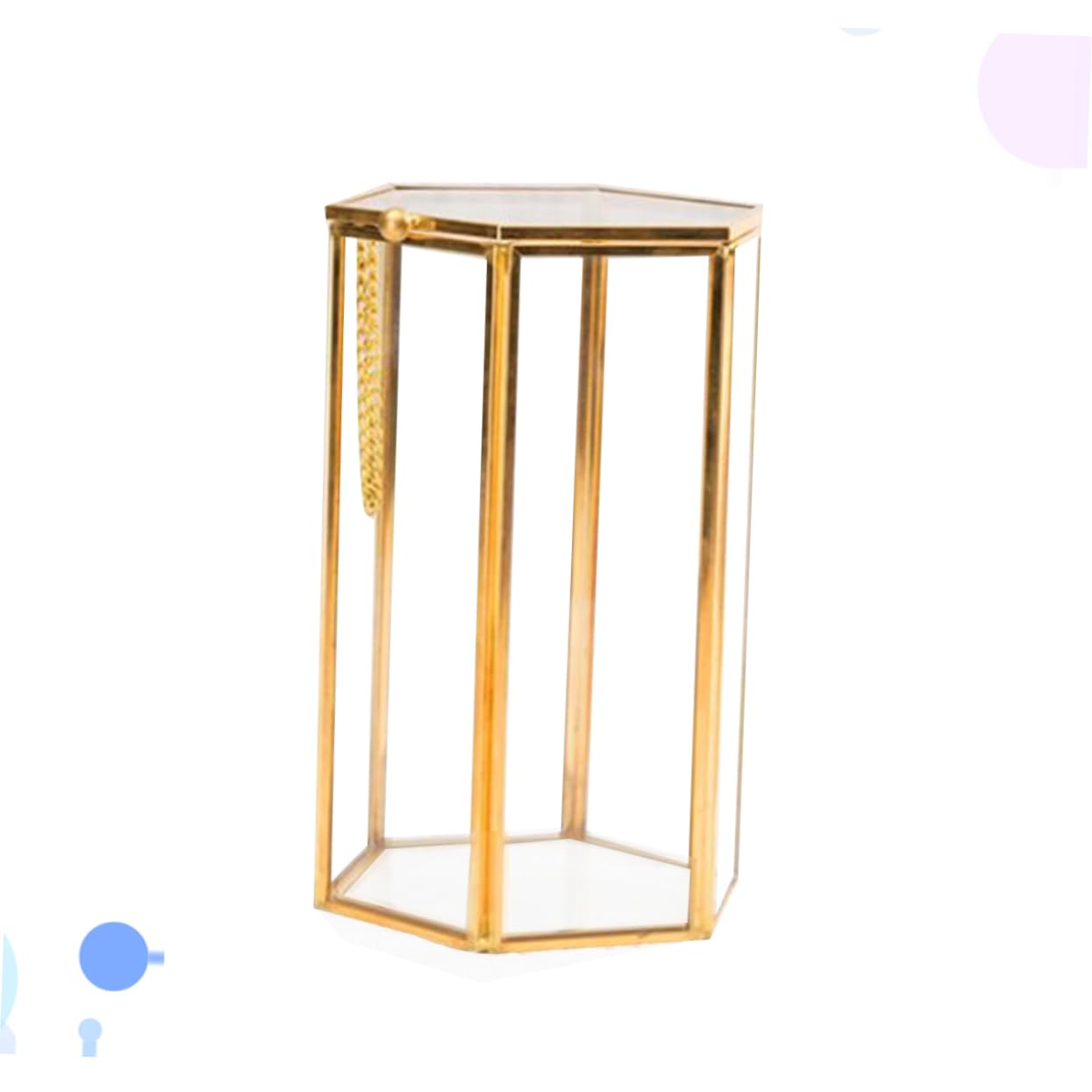 Mikinona Retro Hexagonal Makeup Brush Holder z Przezroczystego Szkła i Mosiądzu Przechowywanie Akcesoriów Kosmetycznych Organizer Do Makijażu z Pokrywą