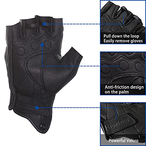 Guantes para hombre Harssidanzar de medio dedo en piel negra XL con agarre transpirable GM037UK 5