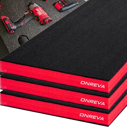 ONREVA Tool Box Foam, 3Pack 24x24x2 inch, Foam Inserts for Cases, Polyethylene Storage Sheets for Toolbox Hard Case, Tool Shadow Insert, Kaizen Organizer Sheet