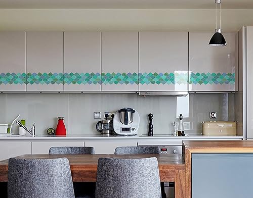 Image of WallDesign Mosaic Lantern Blue Green Shades - 6.25 in X 10 Ft Self-Adhesive Tile Sticker Sheet for Decoration of Kitchen, Bathroom, Furniture, Door, Living, Ceiling