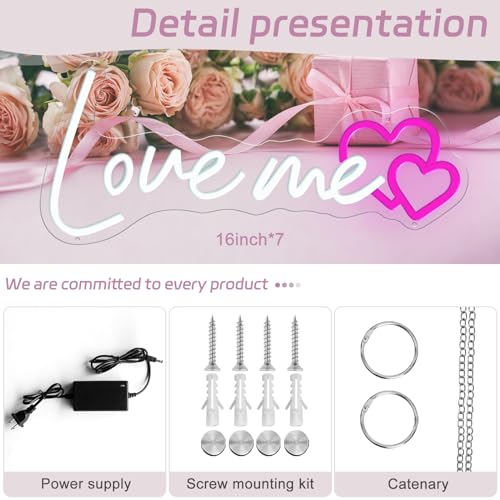 Image of Custom Neon Signs Love Me Neon Signs With Pink Double Hearts Led Neon Light for Wall Decor,Living Room, Bar，Romantic LED Designed for Valentine's Day Great Gift (16inch)