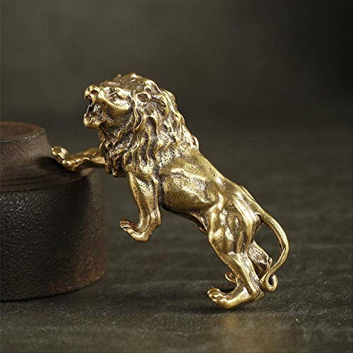 Statua feng shui vintage in ottone Statua antica in bronzo del re leone maschio, piccoli ornamenti, leoni di montagna in rame massiccio, figure in miniatura, sculture in ottone, artigianato, decorazio