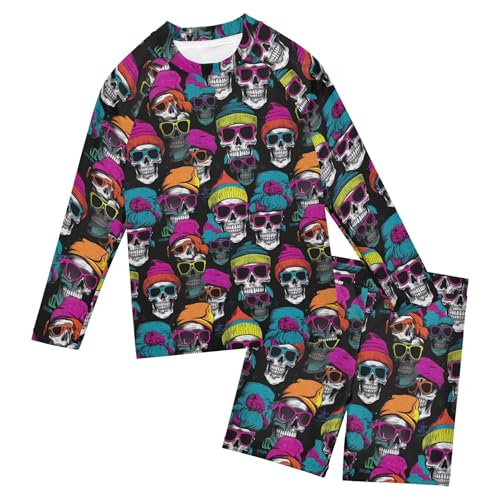 Sugar Skull Skeleton Gothic Toddlers and Baby Boys' Swimsuit Trunk and Rashguard Set B0402984