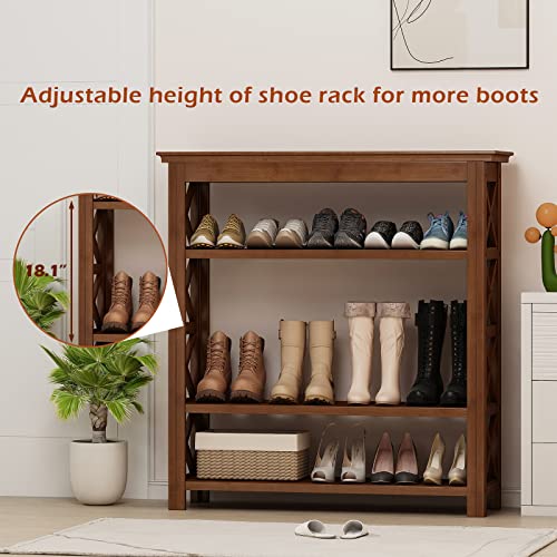 Bamworld Shoe Rack 5 Tier Entryway Bamboo Shelf Organizer Storage With Large Table Surface For Entryway Living Room Closet (39.4" L,Brown) #TOP3