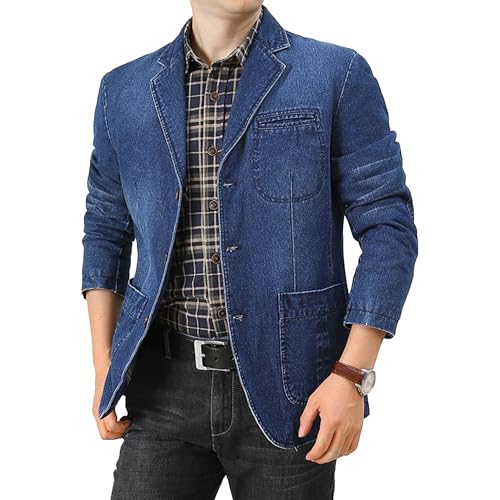 Men's Lounge Skinny Denim Blazer Formal Occation Jean Coat Clothes Business Denim Suit Jackets (Dark Blue,Large)