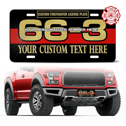 Red Line Reflective License Plate - Both Lines Personalized - Custom Firefighter License Plate - 6