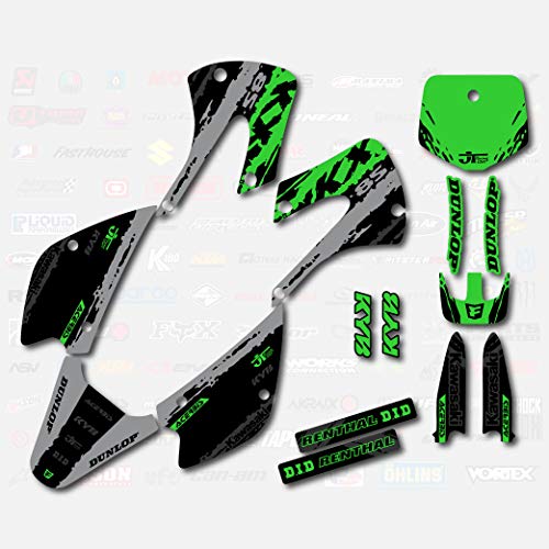 Boston Decal Works Gray & Green Slick Racing Graphics Kit fits Kawasaki Kx85 05-13 Plates Kx 85