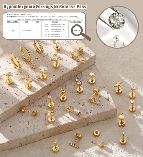 Jstyle 25 Pcs Hypoallergenic Earrings for Sensitive Ears Surgical Stainless Steel Earrings for Women Dainty Flat Back Earring Studs Hoop Cartilage Earring for Multiple Piercing-Single4