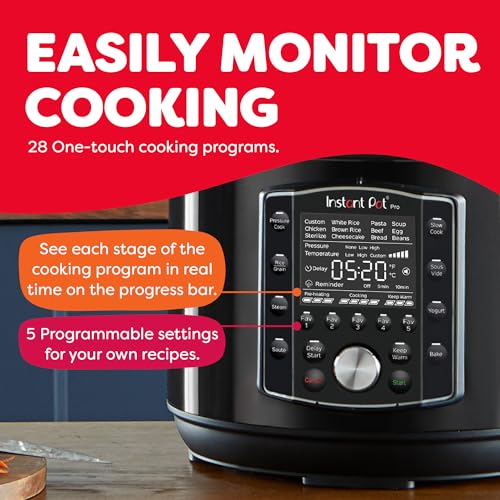 Image of Instant Pot Pro (8 QT) 10-in-1 Pressure Cooker, Slow Cooker, Rice /Grain Cooker, Steamer, Saute, Sous Vide, Yogurt Maker, Sterilizer, and Warmer, Includes App with Over 800 Recipes, Black