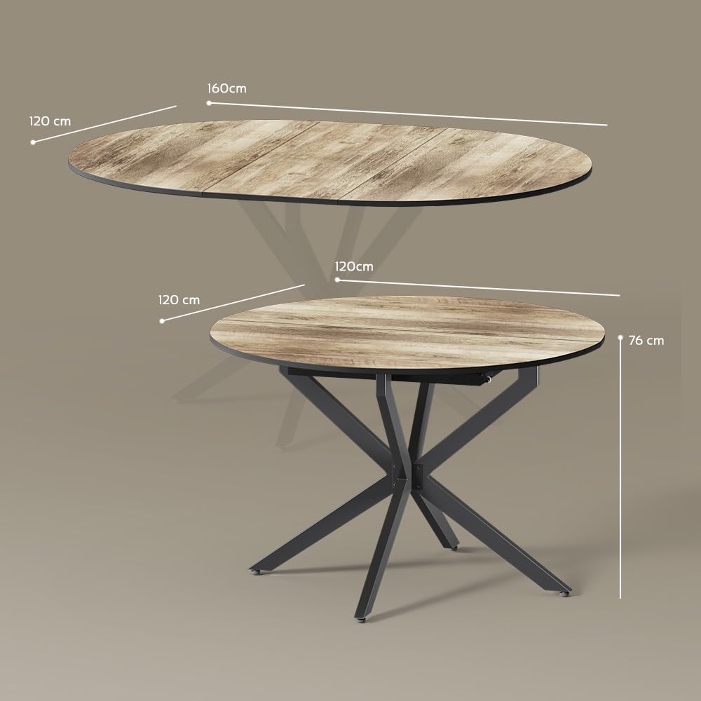 Livinity tavolo da pranzo allungabile Firenze Nero/Rovere rustico 120x120cm