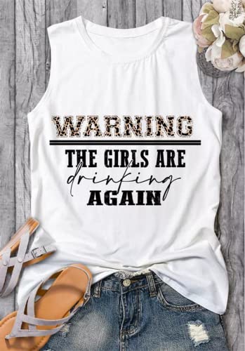 Warning The Girls are Drinking Again Women's Round Neck Sleeveless Vest Casual Shirt Fun Printed Leopard Print T-Shirt.2