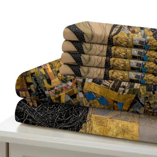Linge de lit art rétro doré en microfibre de qualité supérieure - 7