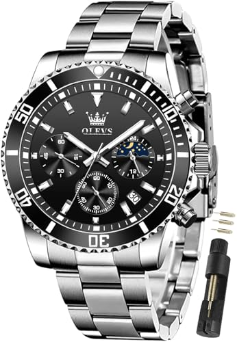 Image of OLEVS Watches for Men Classic with Date Business Dress Luxury Big Face Green /Black /Blue Waterproof Luminous Mens Wristwatch Analog Two Tone Stainless Steel Male Watch