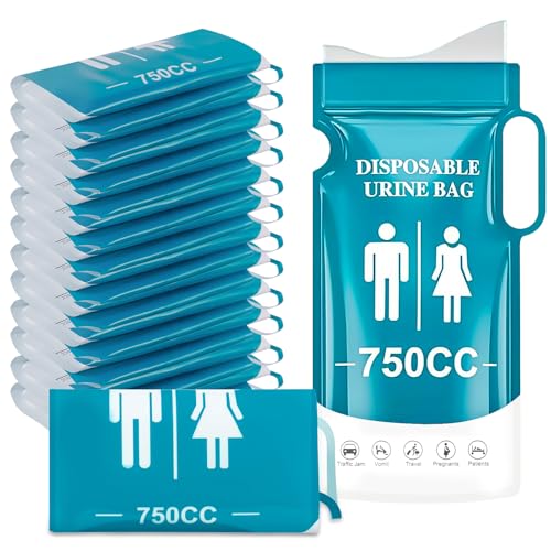 Yoodriy 12 Pièces Sacs d’Urine Jetables 750 ML avec Poignée, Urinoirs Portables d’Urgence pour Homme, Femme, Enfant et Femme Enceinte, Sacs Hygiéniques pour...