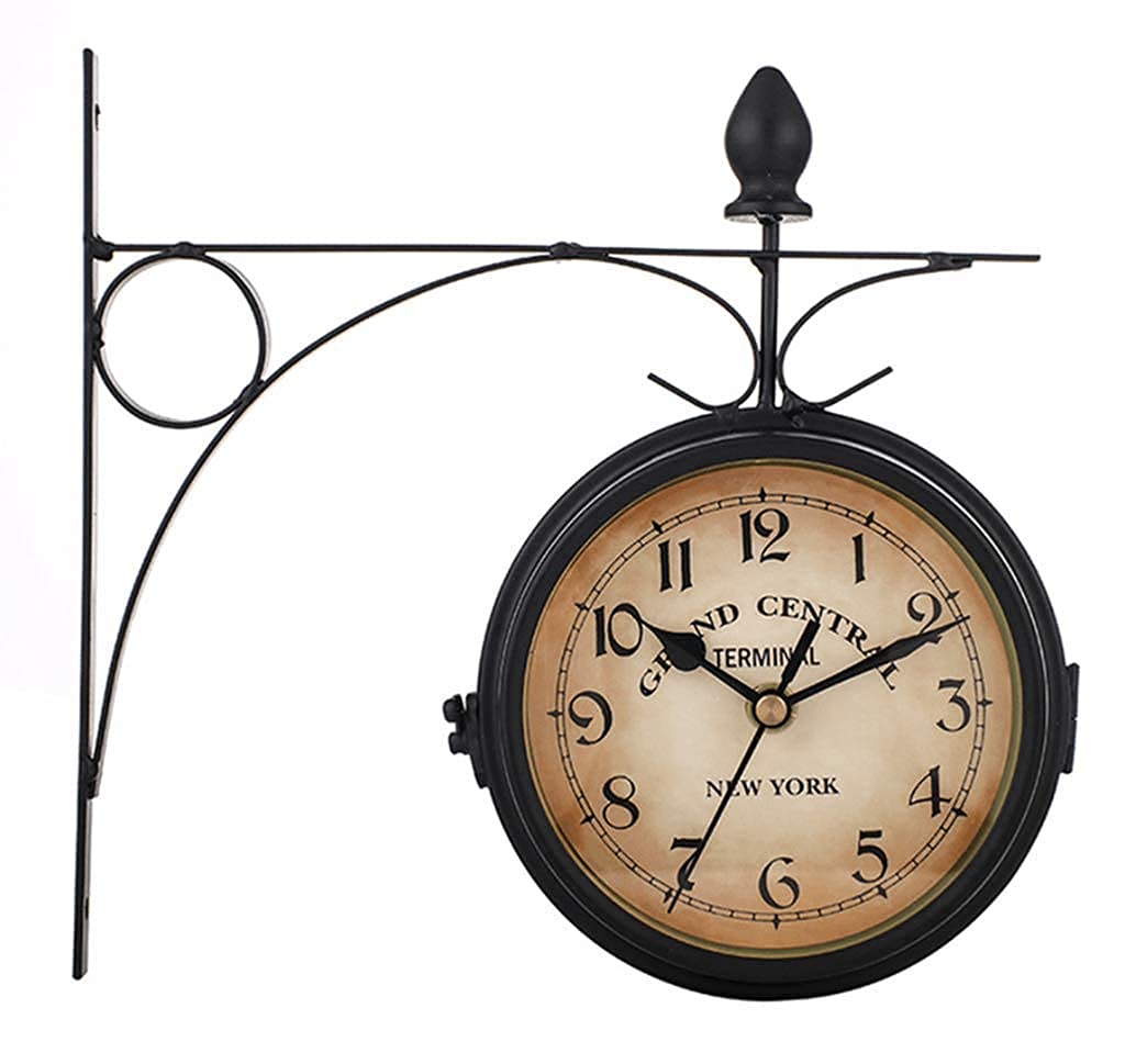 Horloge Murale de Jardin extérieur étanche et double face en métal forgé noir