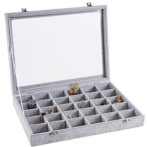 Preisvergleich Produktbild Meshela Damen-Schmuckkasten Schmucklade Ringbox Schmuckkästchen für Halskette, Armband, Ringe und Ohrringe grau (30 Fächer)