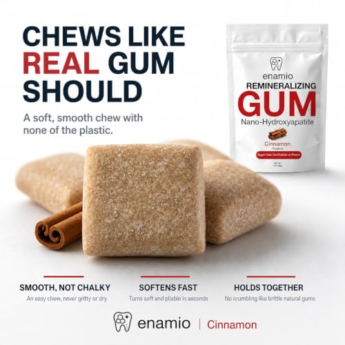 Image of Enamio Cinnamon Remineralizing Gum with Nano Hydroxyapatite for Enamel Support & Sensitive Teeth - Xylitol Gum, Plastic Free, Sugar Free, Natural Oral Care - No Aspartame- Made in USA - 4 Pack
