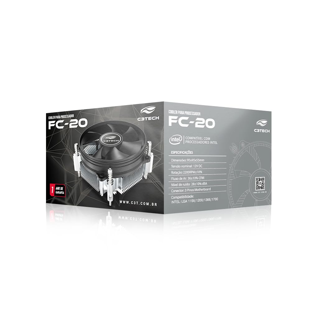 C3Tech Cooler FC-20BK para Processador Intel conector de 3 pinos
