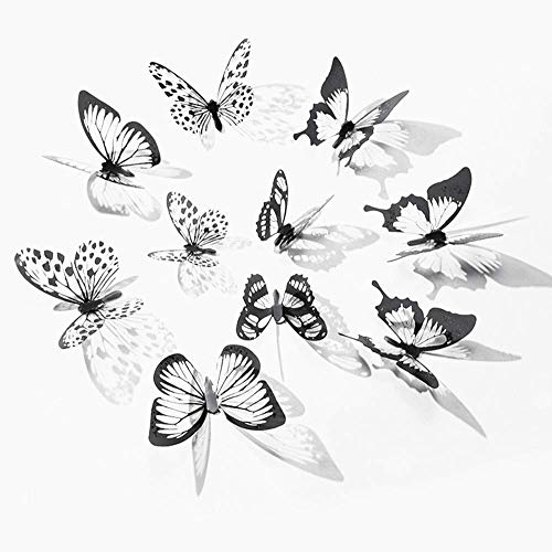 90 PCS 3D Butterfly Wall Stickers,Butterfly Decor PVC Crystal Butterfly,Art Decal Satin Paper Butterflies Home DIY Decor Removable Sticker,Bedroom Showcase Nursery Butterfly Wall Decor(Black-White)