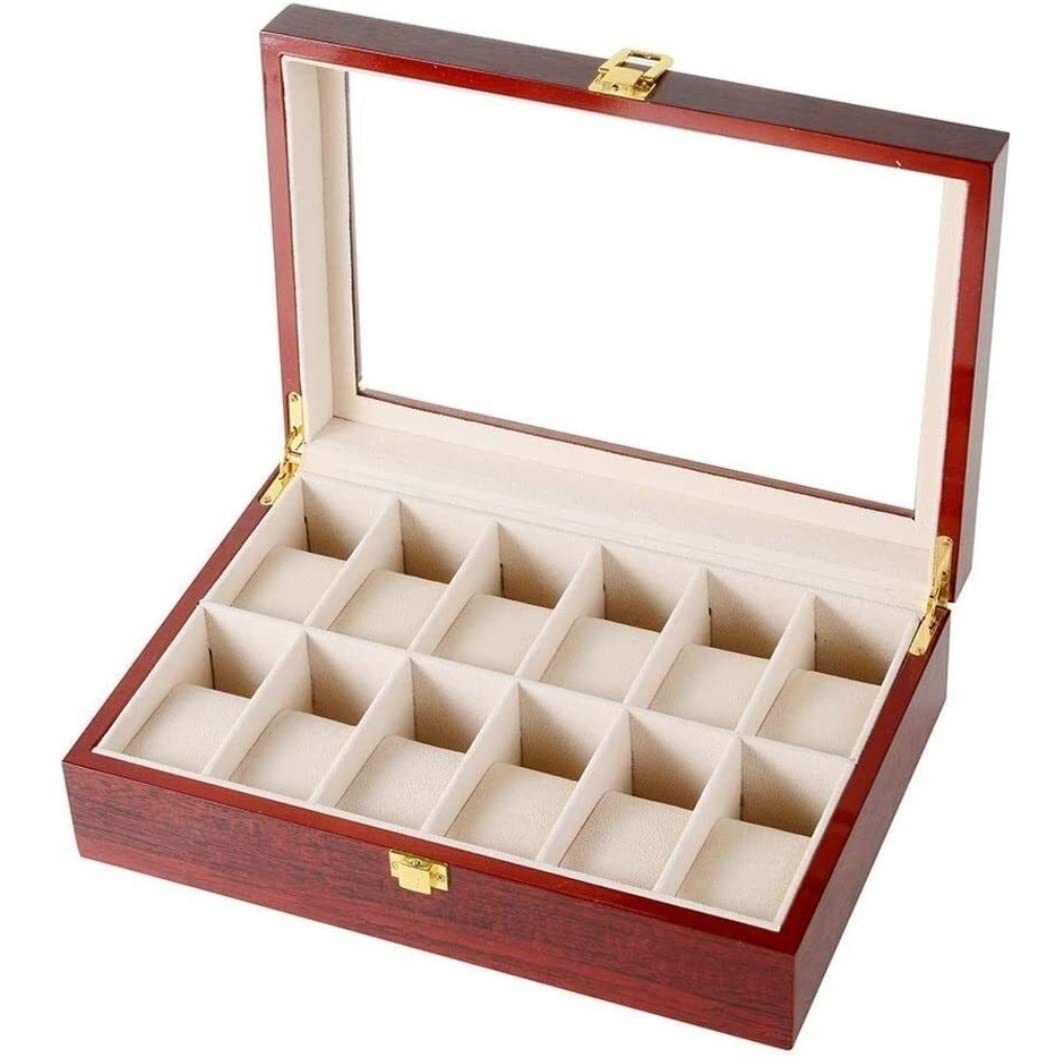 ANVLOJRIH KYUSAR Watch Box Watch Organizer Wooden 12 Slots Watch Box Jewelry Watches Display Storage Box With Glass Watch Display Watch Case Watch Holder