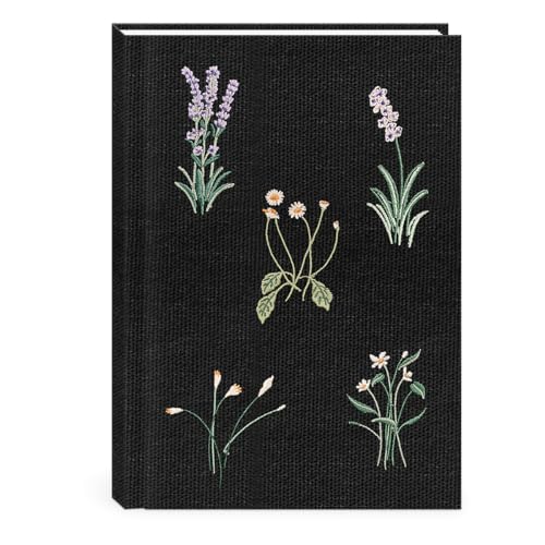 Image of Punch Studio Kelly Green Delicate Floral Black Embroidered Hardcover Fabric Journal with 192 Pages, 6 inch x 8.5 inch (43975)