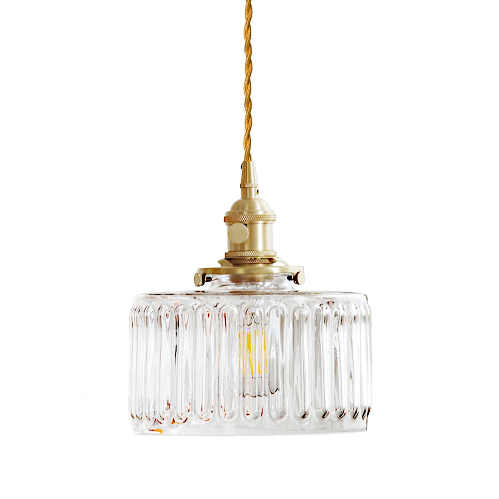 Luminaire Suspension Industriel Vintage en Verre Clair, Douille E27 en Laiton avec Interrupteur, Lampe Suspendu Réglable en Hauteur, Lustre pour Cuisine, Chambre, Salle à Mange