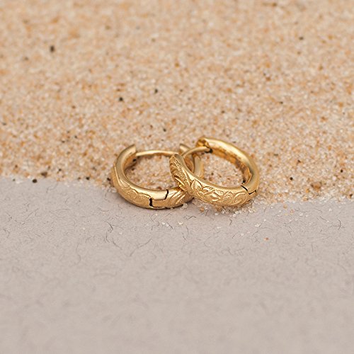 Hoop Earrings Hawaiian Style by Austaras - Set of Two Earrings 14K Gold Plated 13mm Hypoallergenic 316L Stainless Steel Jewelry Plumeria Flower4