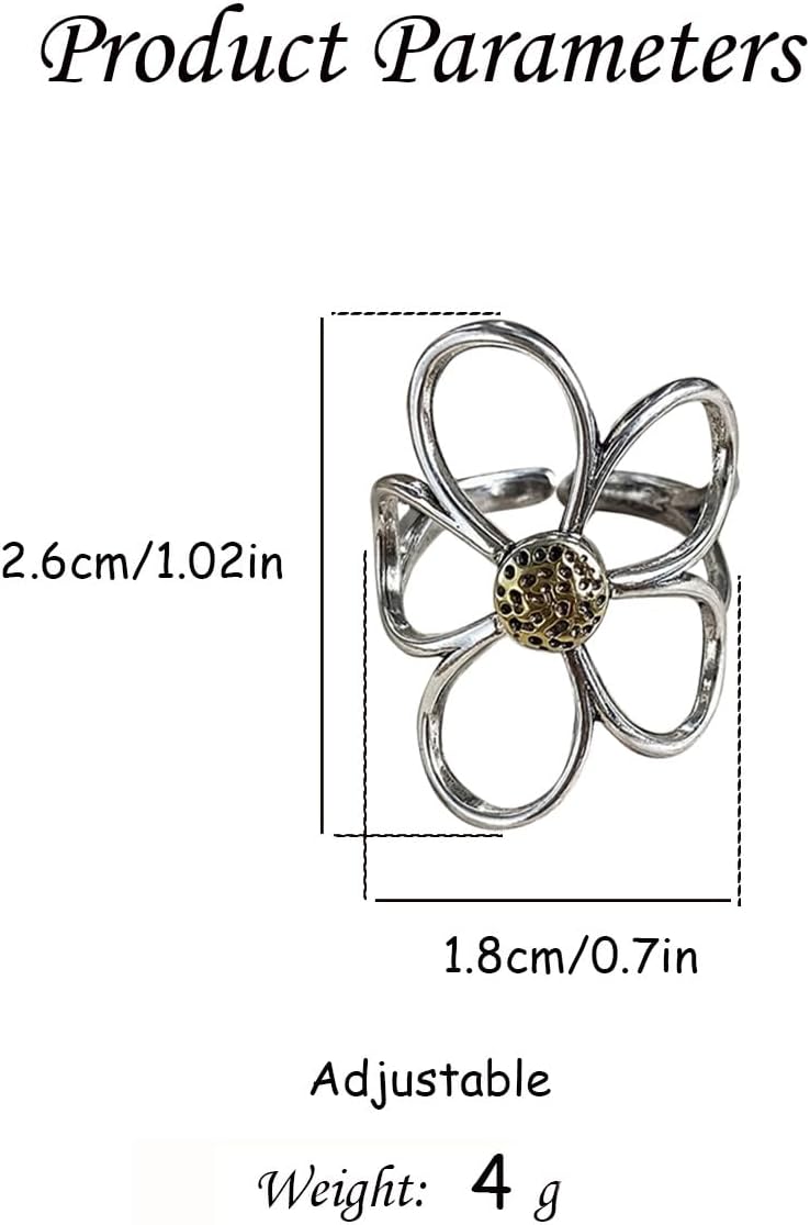 Hebelee Minimalist Flower Open Band Ring for Women Siver-Toned Hollow Plum Blossom Wrap Finger Rings Adjustable Comfort Fit Vintage Floral Engagement Wedding Jewelry - Image 6