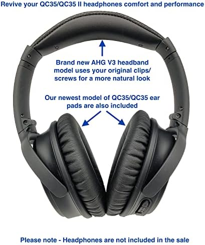Replacement QC35 / QC35 ii earpads and QC35 Headband / QC35 ii Headband V3 pad Cushion Compatible with Bose QuietComfort 35 (QC35) and Bose QuietComfort 35 ii (QC35 ii) Headphones (Black)