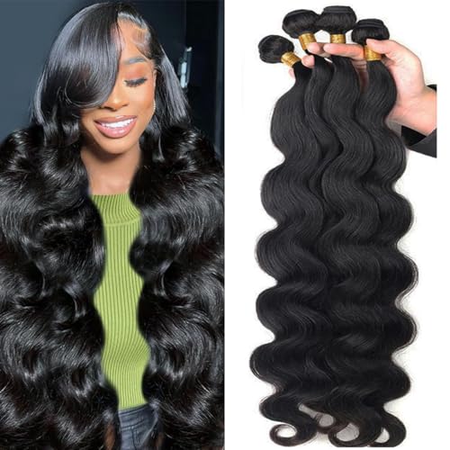 12A Human Hair Bundles 18 20 22 24 Inch Body Wave Bundles 100% Unprocessed Brazilian Virgin Hair 4 Bundles Human Hair Extensions Quick Weave Human Hair Natural Black