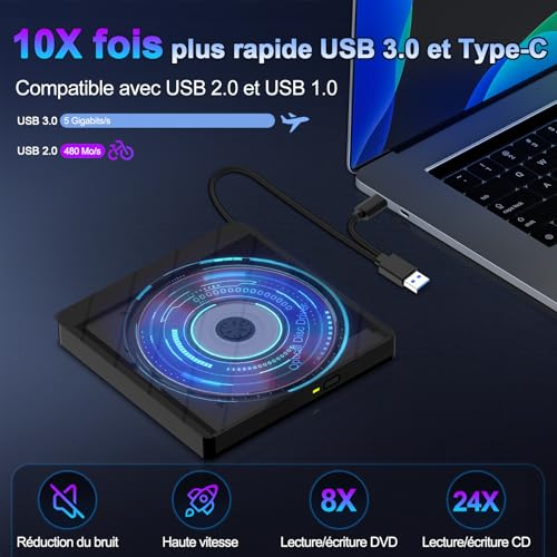 Graveur CD DVD Externe USB C pour regarder vos films en déplacement sur PC - 3