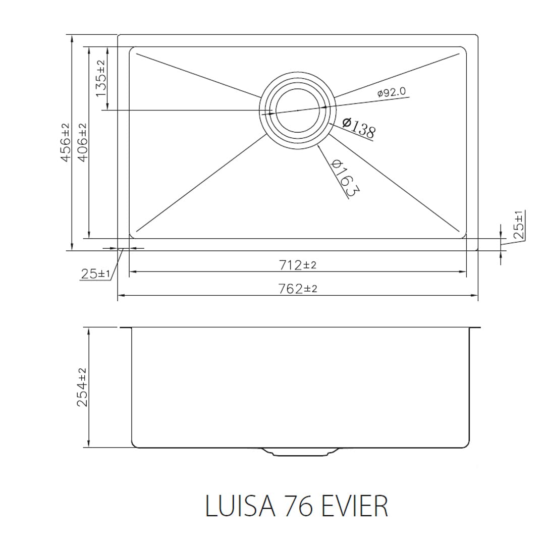 Essebagno Luisa fregadero de una cubeta 76x45 inoxidable cobre