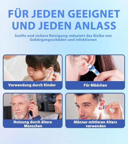 Oroclear Ohrenschmalz-Sauger Set,Elektrisch Ohrenreiniger Entferner,Ohrenschmalz-Reiniger Mit 2 Waschbaren Ersatzköpfen Sicheres Und Weiches Ear Cleaner,FüR Kinder Und Ohrreiniger Erwachsene