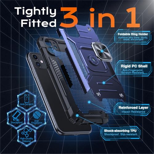 Image of Anqrp Heavy Duty Case for iPhone 11 Case with Enhanced Ring Holder Grip Stand, Military Grade Shockproof Rugged Drop Protective Silicone Hard Slim iPhone 11 Phone Case Cover,Vivid Blue