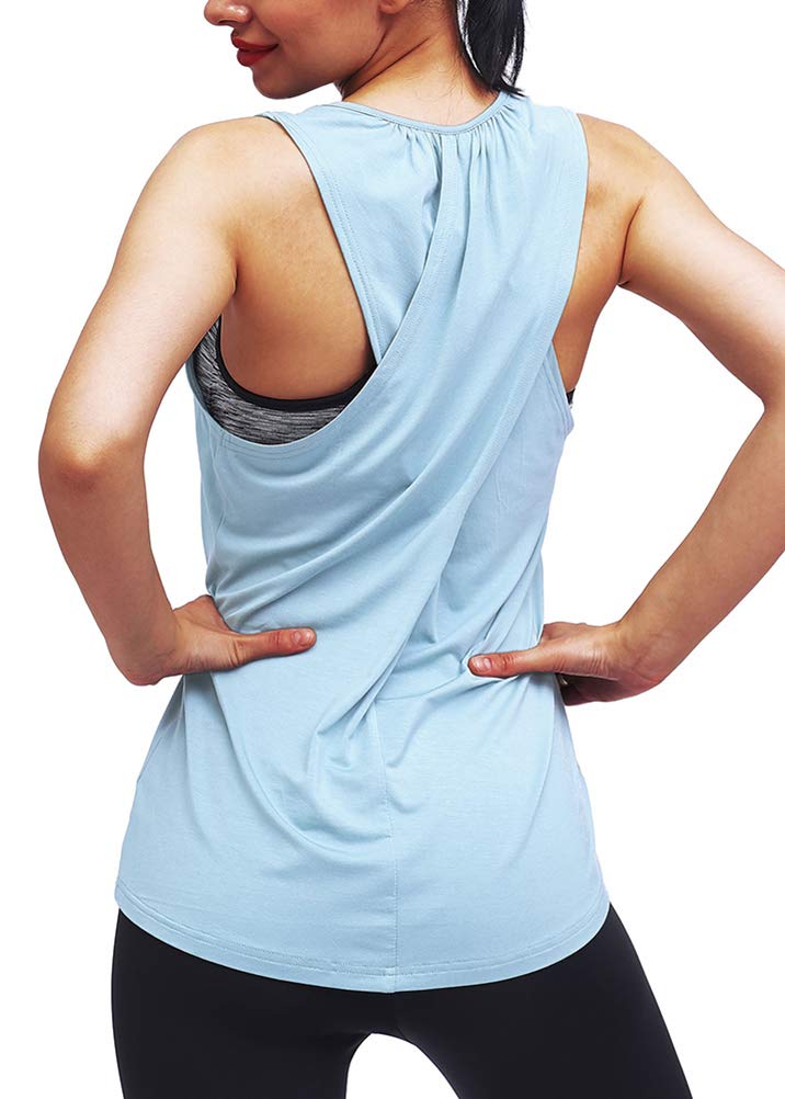 Mippo Topy treningowe dla kobiet joga sportowe koszulki tank topy siłownia letnie ubrania treningowe, Jasnoniebieski, XS
