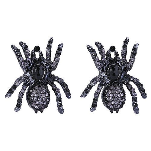 EVER FAITH Mujer Cristal Austríaco Halloween Fiesta Araña Pendientes Negro Tono Plateado