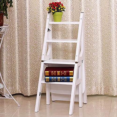 Escalera de madera de pino convertible en taburete plegable para cocina, estudio y archivadores 8