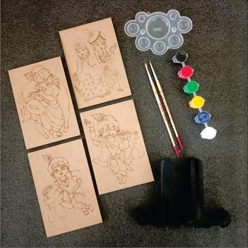 Image of PICRAZEE DIY Art & Craft Kit With Pine MDF Base | Acrylic Colors, Brushes, Palette & Easel | Ideal For Oil & Acrylic Painting, Decoupage, Lippan, Texture Art, Resin & Kids DIY Projects (M2),Brown